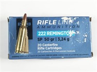 222 Rem (NOT 223), box of 20rds RifleLine, 50