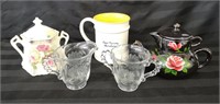 Vintage cornflower glass creamer and sugar ++