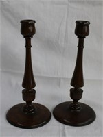 Pair of wooden 10" candlesticks