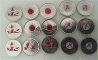 15 pièces de 25 cents Canada couleur circulées