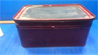 Metal red bread box with glass lid vintage