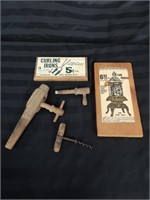 Vintage wooden spigots, wine corkscrew and more