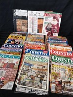 Large magazine lot, country collectibles, toy box.