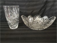 Vintage heavy pinwheel crystal vase and bowl.