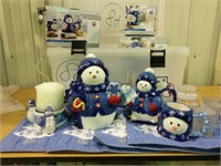 snowman cookie jar, teapot & mug in tote