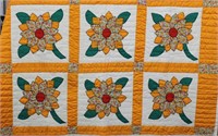 Double Poppy hand stitched quilt 73" X 82"