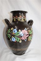 Glazed ceramic hand painted vase 13"H