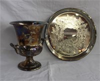 Silver plate 13" gallery edge serving tray and 9"