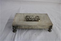 Silver plate footed hinged lid cigarette holder