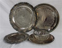 Silver plate serving trays 13, 12, and 9", silver