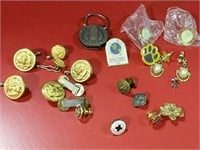 Military buttons, scout pin and others