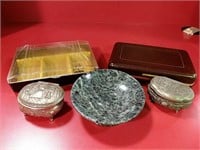 Trinket boxes and stone dish