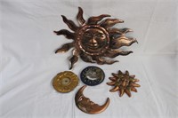 Assortment of sun and moon, mirror, wall plaques,