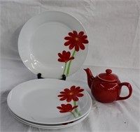 4 - 10.5" plates and single teapot