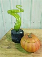 Ceramic pumpkin and abstract art lamp (no cord)