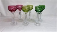 VARIOUS COLORED ETCHED & CUT GLASS STEMWARE