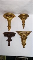 4 VARIOUS ITALIAN GOLD WALL SHELVES