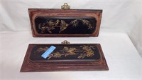 PAIR 19TH CENTURY LACQUERED PLAQUES WITH BIRDS