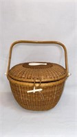 NANTUCKET STYLE PURSE / BASKET WITH WHALE DECORATI