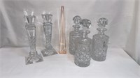 CRYSTAL DECANTERS, CANDLESTICKS, ETC