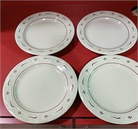 4 Longaberger traditional red dinner plates