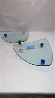 2 ART GLASS TRIANGLE SERVERS/DISHES