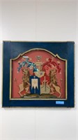 ANTIQUE NEEDLEWORK OF COAT OF ARMS W/ LIONS W/ PA