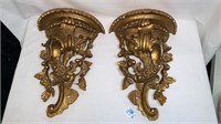 PAIR OF LARGE CARVED WOOD GOLD GILT WALL SHELVES