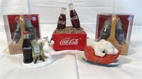3 Coca-Cola salt and pepper shakers, and