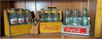 2 wood Coca-Cola bottle carrier, 1 metal carrier