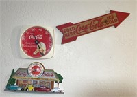 Coca-Cola thermometer, clock and wood sign