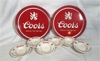 2 Coors serving trays and 6 ashtrays
