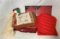 Holiday tablecloths, placemats, tree skirt,