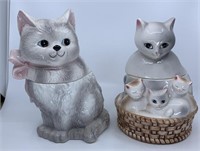 2 ceramic cat cookie jars