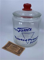 Tom’s Toasted Peanuts glass jar w/ lid