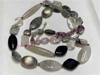 Sterling silver black-white-grey glass beaded