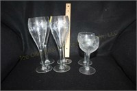 6 Princess House Etched Stems