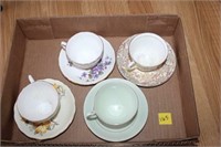 4 Colclough English Tea Cups & Saucers