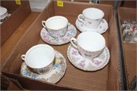 4 Colclough English Tea Cups & Saucers
