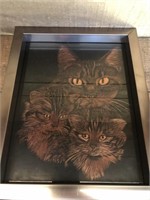 Cadre gravure métal chat