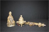 Asian lot; bronze & ink holders, Buddha, Foo