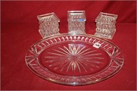 4pc Crystal Lot; (1) Waterford Platter,