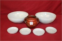 7pc Pottery lot; North State red glaze double