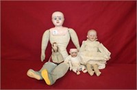 4pc Dolls; Minerva metal head w/ fabric body,