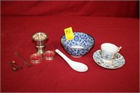Misc Porcelains and Sterling Lot; toothpick