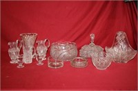 12pcs Misc Glassware; Vases, bowls, basket