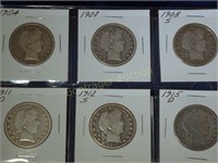 6- BARBER HALF DOLLARS