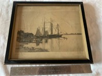 Antique “Quiet Waters” Sailing ship signed