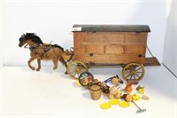 TOY HORSE DRAWN WAGON WITH ACCESSORIES