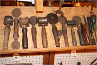 Lot including Leather Rollers and Cutters, Wrench